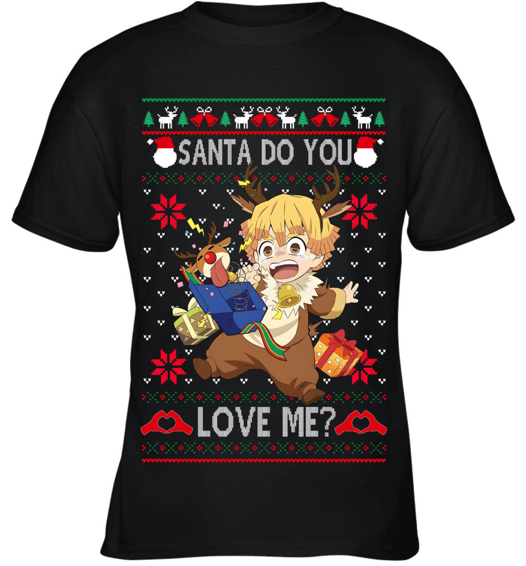Zenitsu Agatsuma Demon Slayer Santa Do You Love Me Ugly Christmas T-Shirt