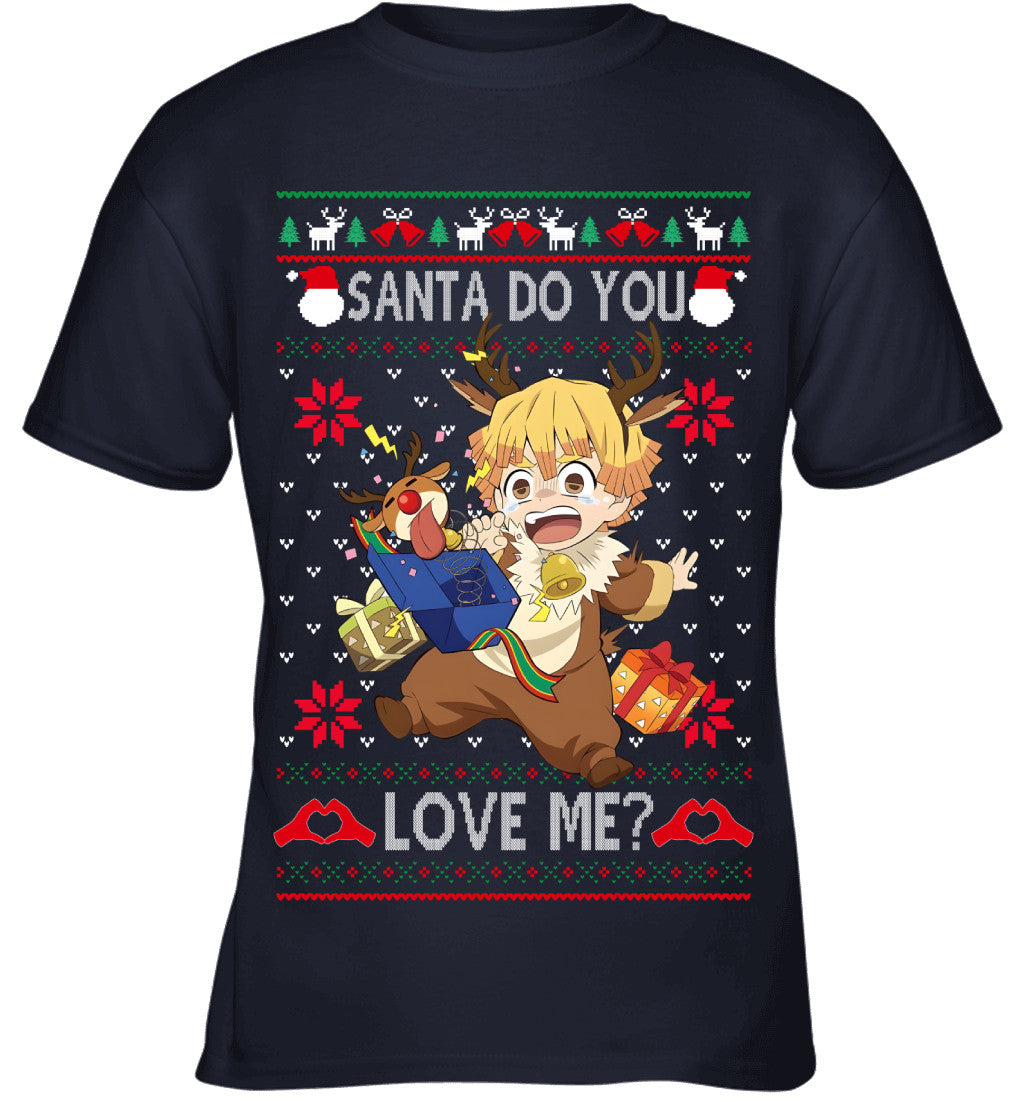 Zenitsu Agatsuma Demon Slayer Santa Do You Love Me Ugly Christmas T-Shirt