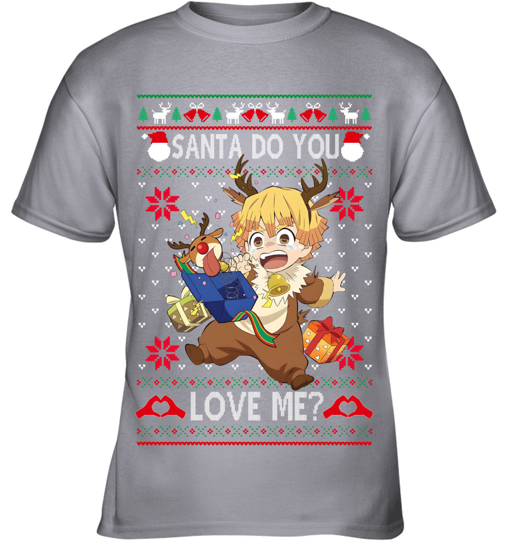 Zenitsu Agatsuma Demon Slayer Santa Do You Love Me Ugly Christmas T-Shirt