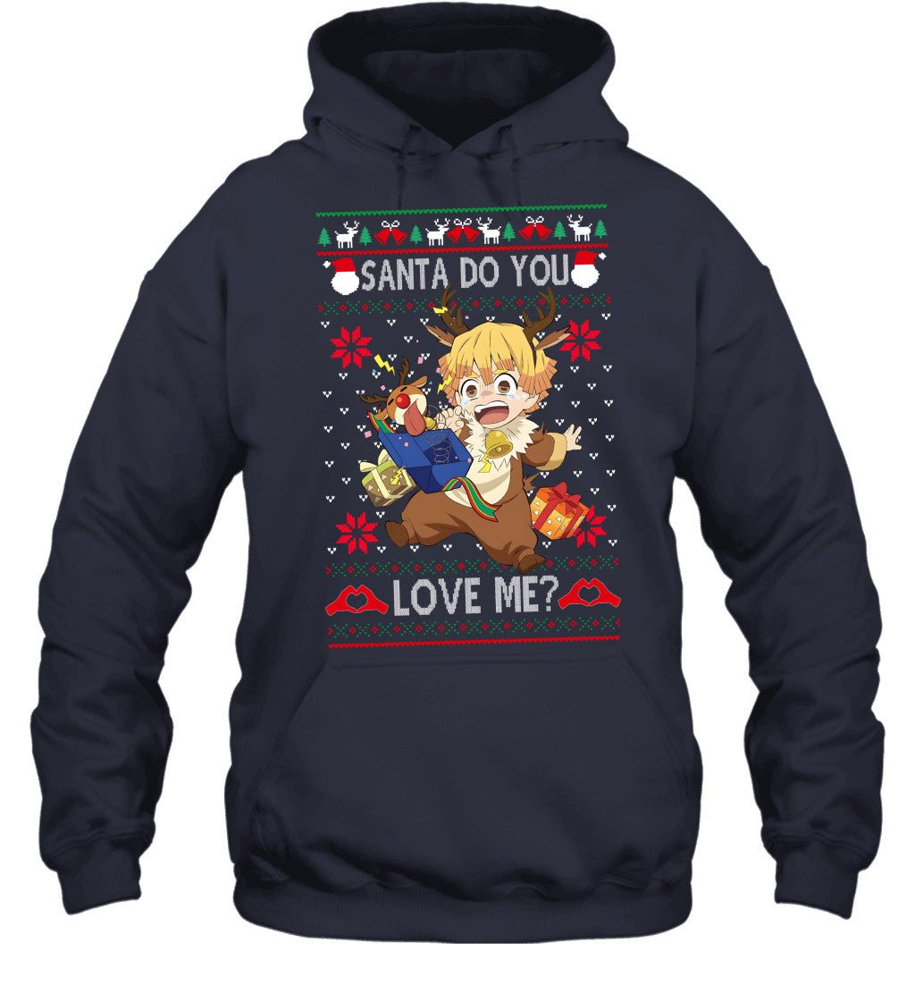 Zenitsu Agatsuma Demon Slayer Santa Do You Love Me Ugly Christmas T-Shirt