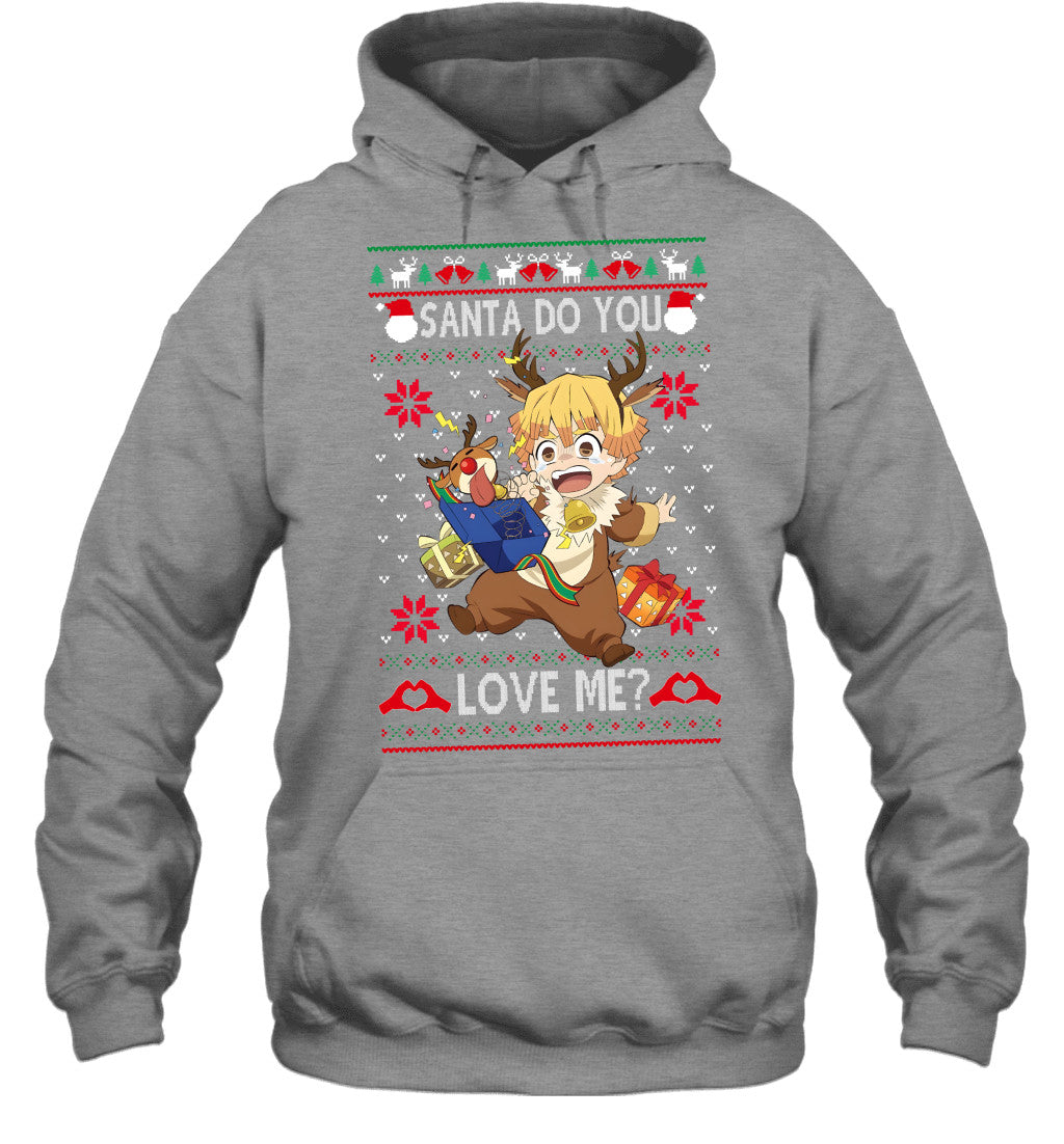 Zenitsu Agatsuma Demon Slayer Santa Do You Love Me Ugly Christmas T-Shirt