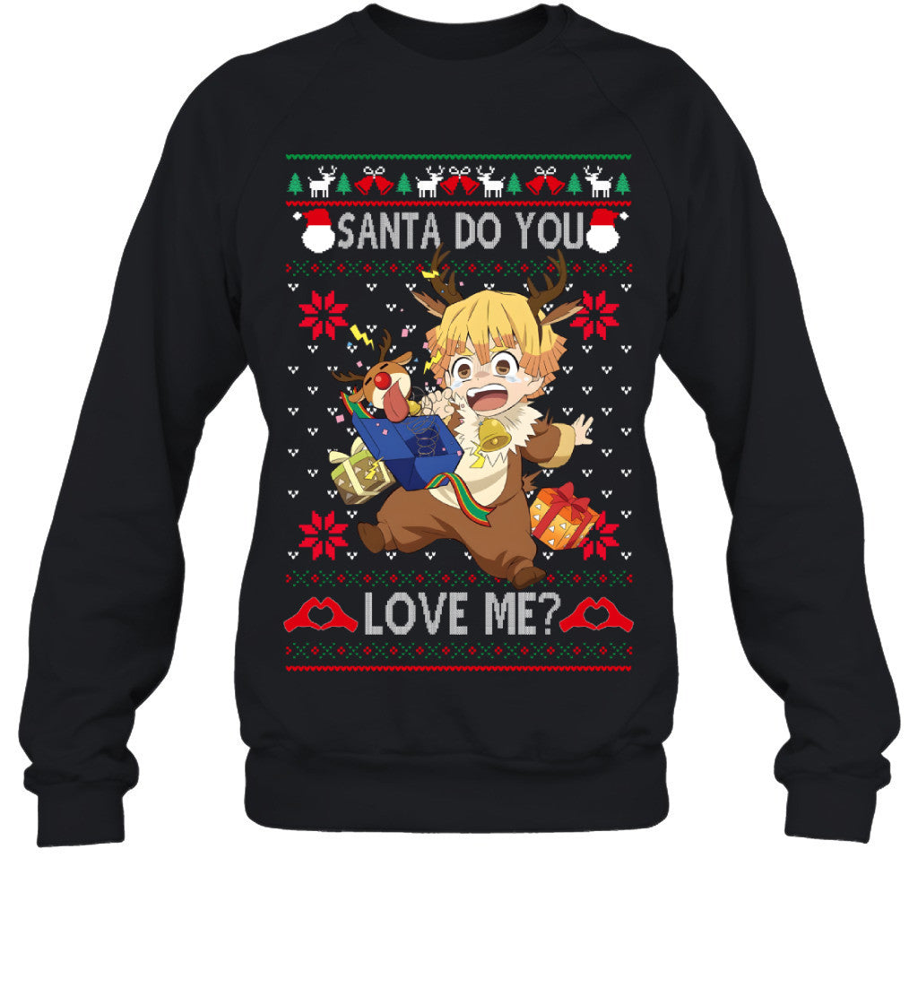 Zenitsu Agatsuma Demon Slayer Santa Do You Love Me Ugly Christmas T-Shirt