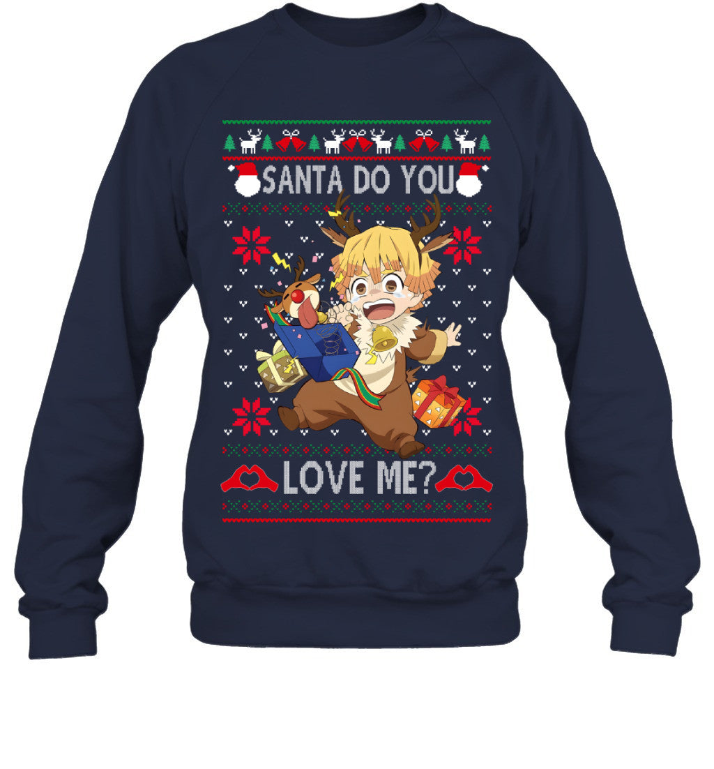 Zenitsu Agatsuma Demon Slayer Santa Do You Love Me Ugly Christmas T-Shirt