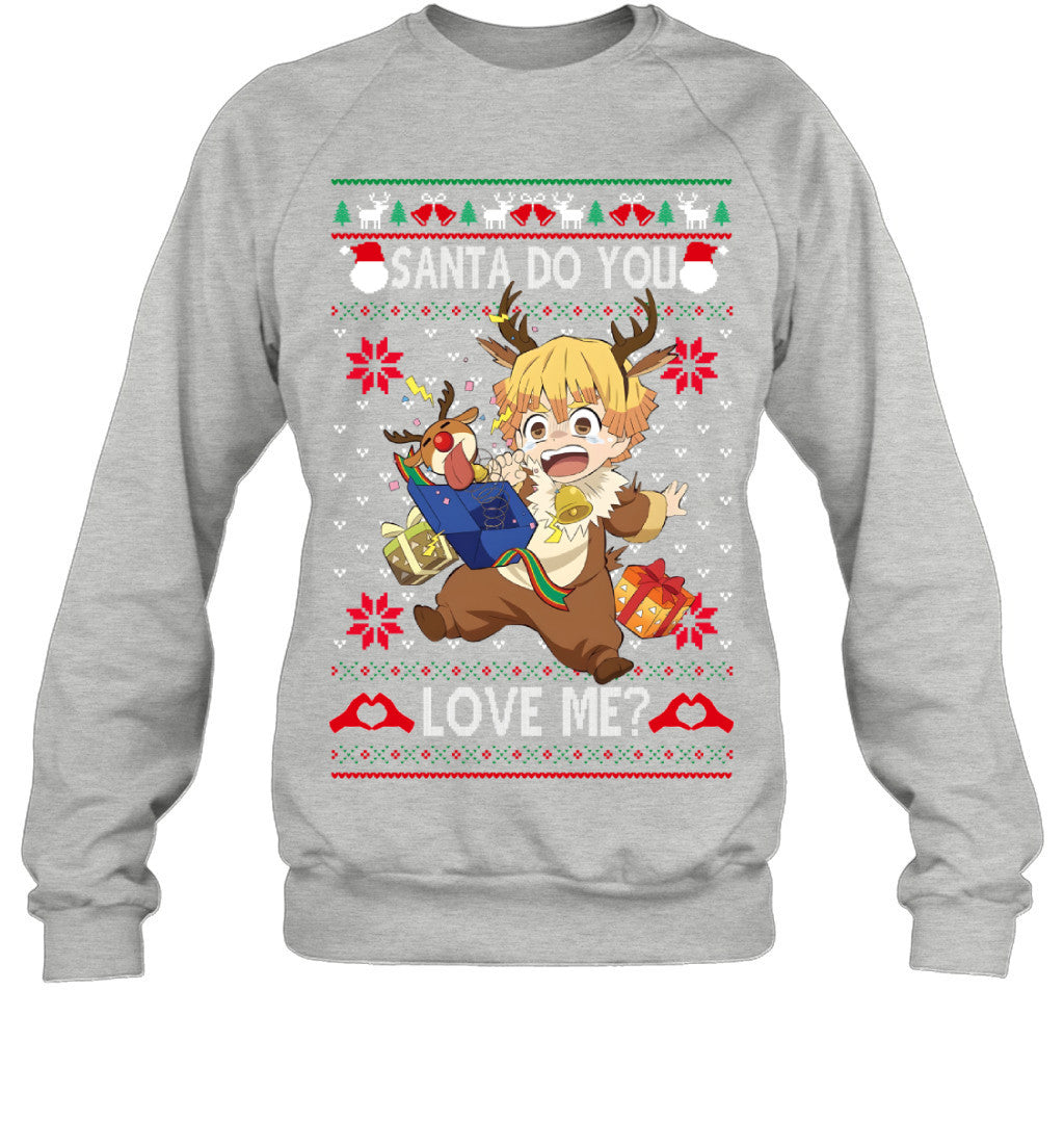 Zenitsu Agatsuma Demon Slayer Santa Do You Love Me Ugly Christmas T-Shirt