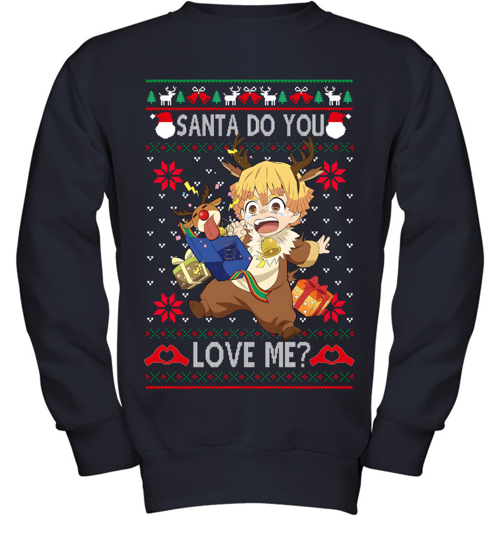 Zenitsu Agatsuma Demon Slayer Santa Do You Love Me Ugly Christmas T-Shirt