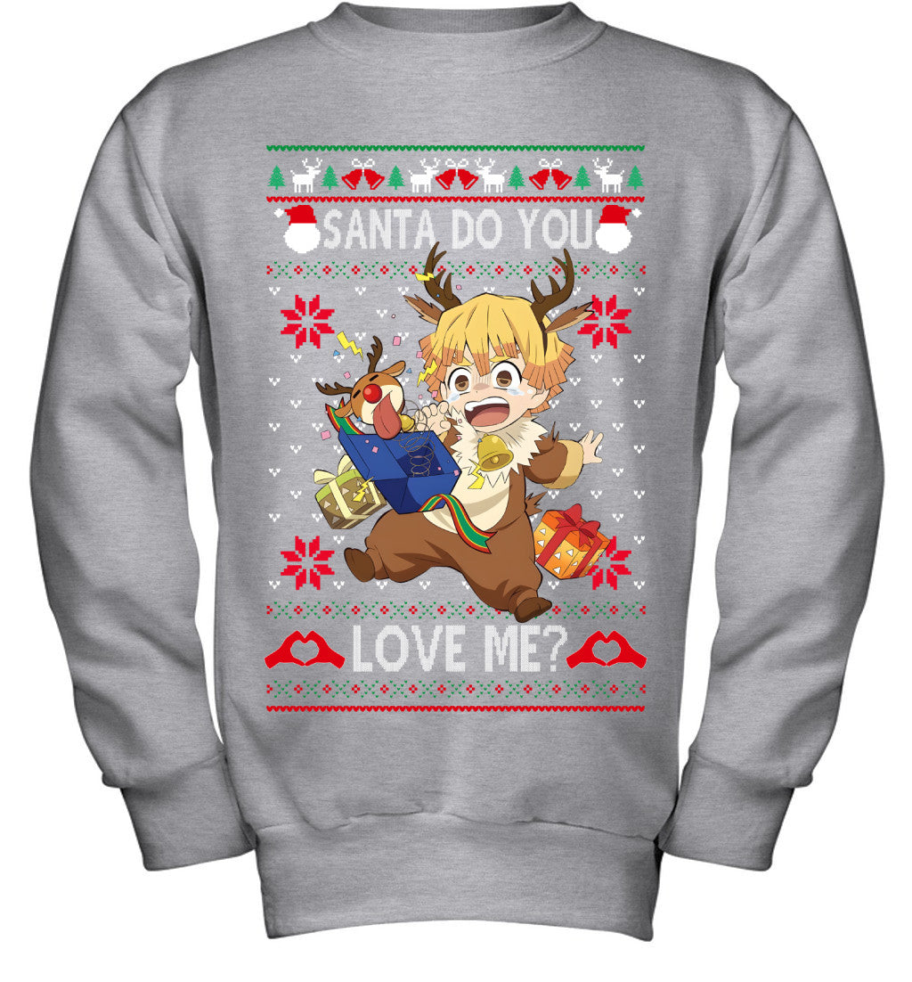Zenitsu Agatsuma Demon Slayer Santa Do You Love Me Ugly Christmas T-Shirt