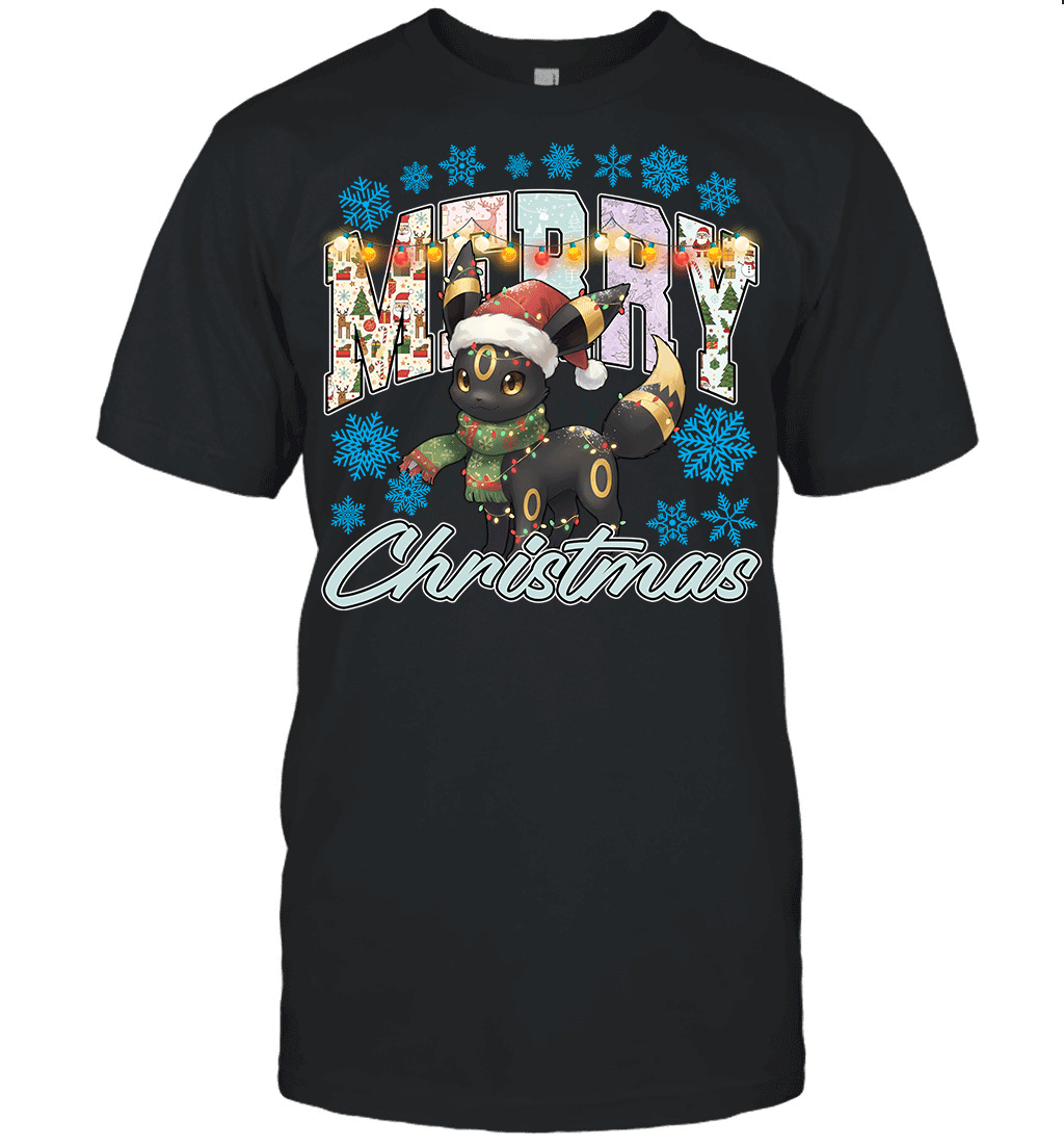 Umbreon Lights & Gifts Merry Christmas Graphic T-shirt