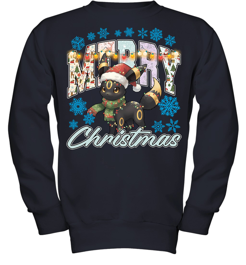 Umbreon Lights & Gifts Merry Christmas Graphic T-shirt