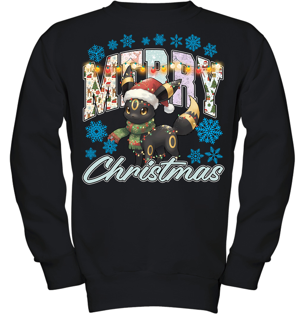 Umbreon Lights & Gifts Merry Christmas Graphic T-shirt