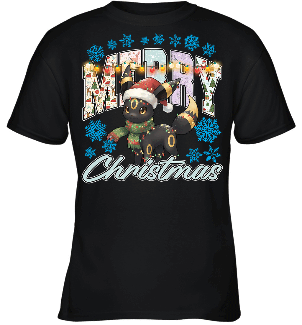 Umbreon Lights & Gifts Merry Christmas Graphic T-shirt