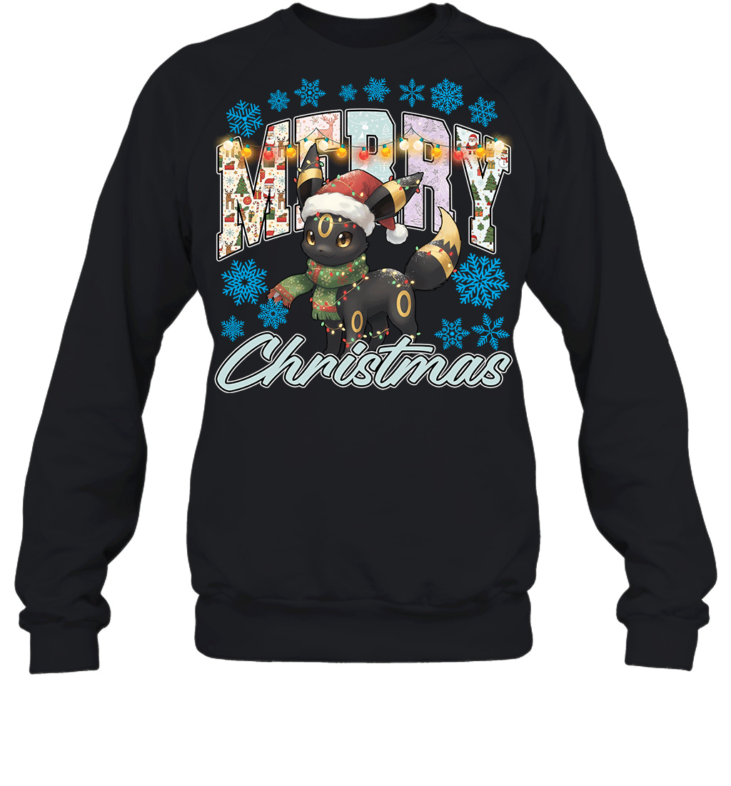 Umbreon Lights & Gifts Merry Christmas Graphic T-shirt