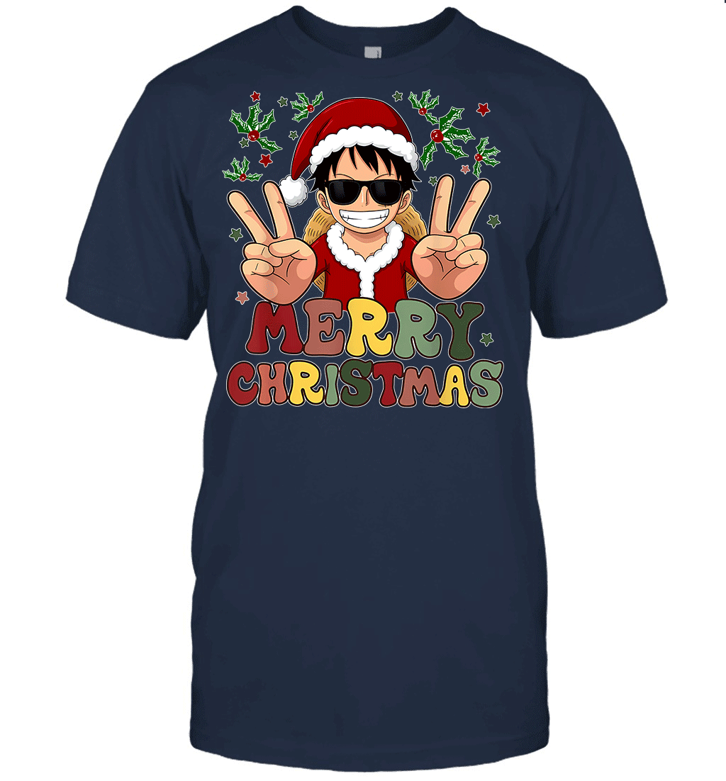 One Piece Luffy Christmas Funny Santa Style Graphic T-shirt