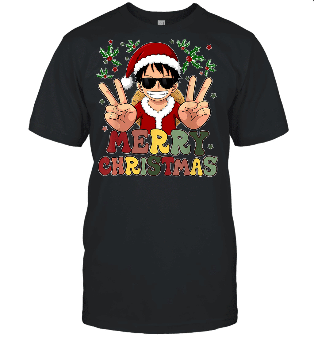 One Piece Luffy Christmas Funny Santa Style Graphic T-shirt