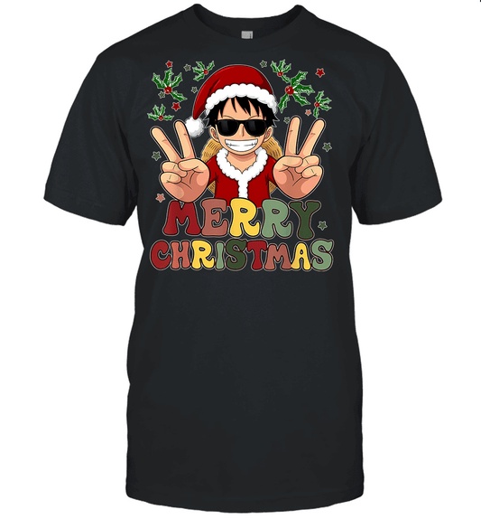 One Piece Luffy Christmas Funny Santa Style Graphic T-shirt