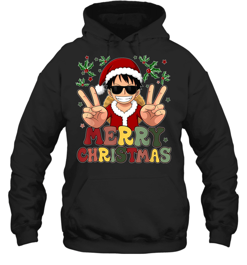 One Piece Luffy Christmas Funny Santa Style Graphic T-shirt