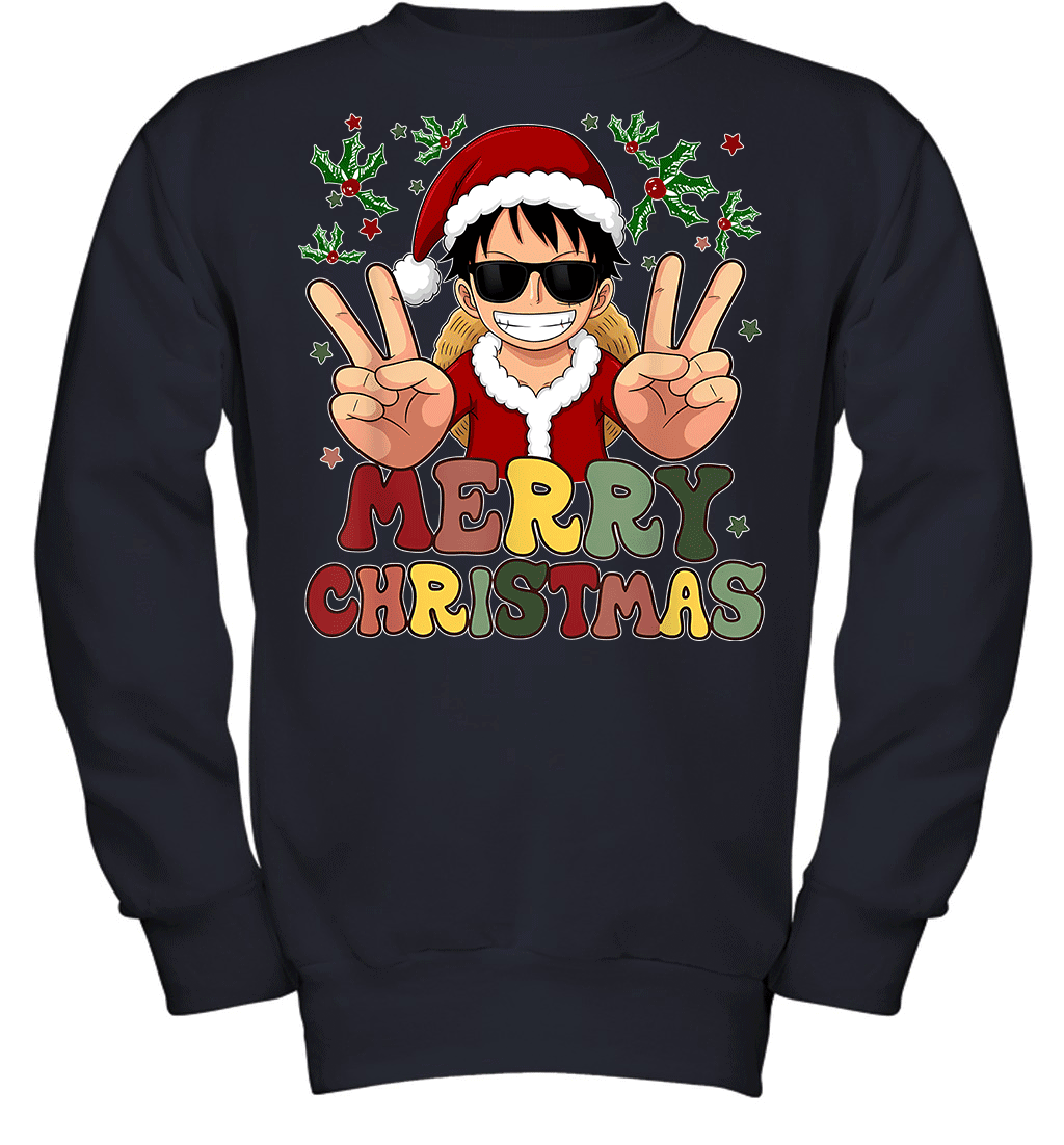 One Piece Luffy Christmas Funny Santa Style Graphic T-shirt