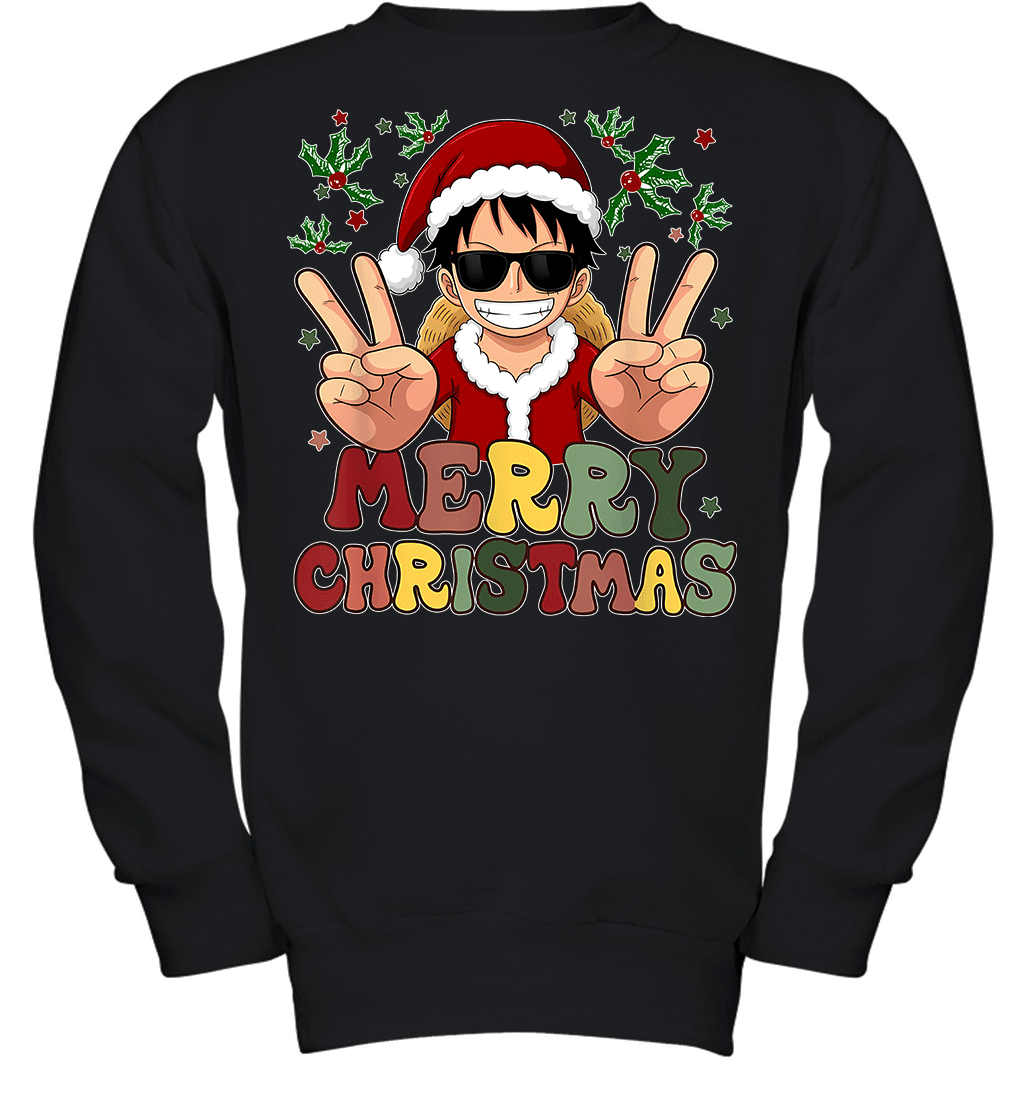 One Piece Luffy Christmas Funny Santa Style Graphic T-shirt