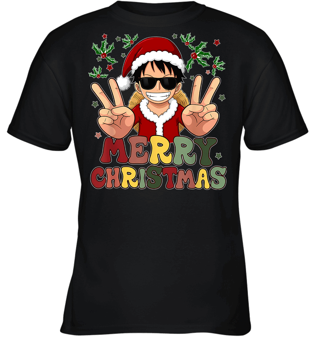 One Piece Luffy Christmas Funny Santa Style Graphic T-shirt