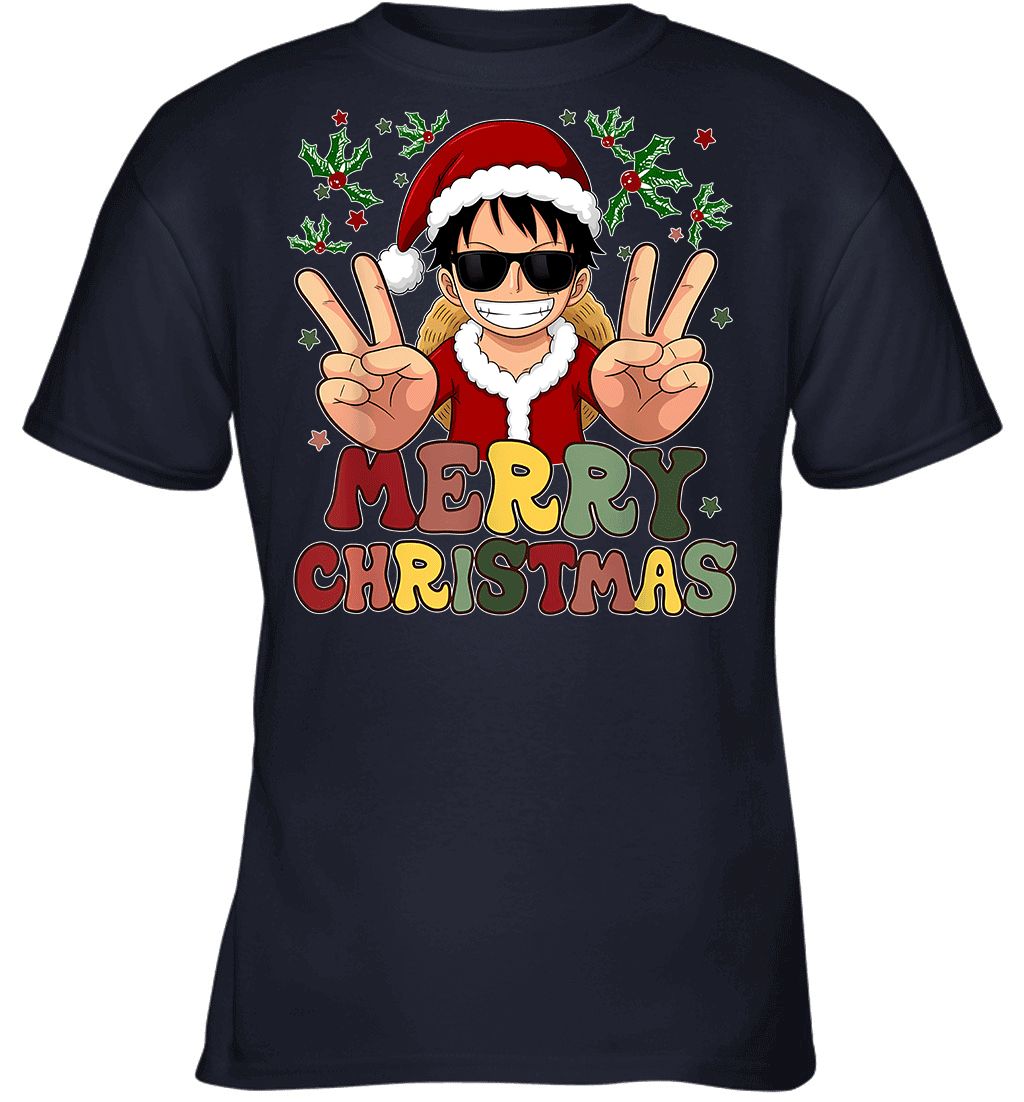 One Piece Luffy Christmas Funny Santa Style Graphic T-shirt