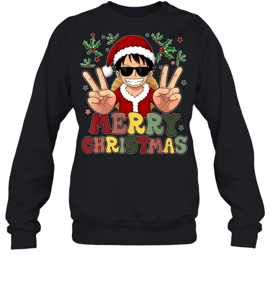 One Piece Luffy Christmas Funny Santa Style Graphic T-shirt