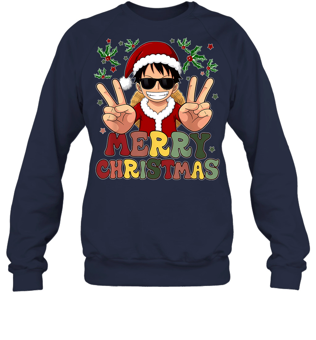 One Piece Luffy Christmas Funny Santa Style Graphic T-shirt