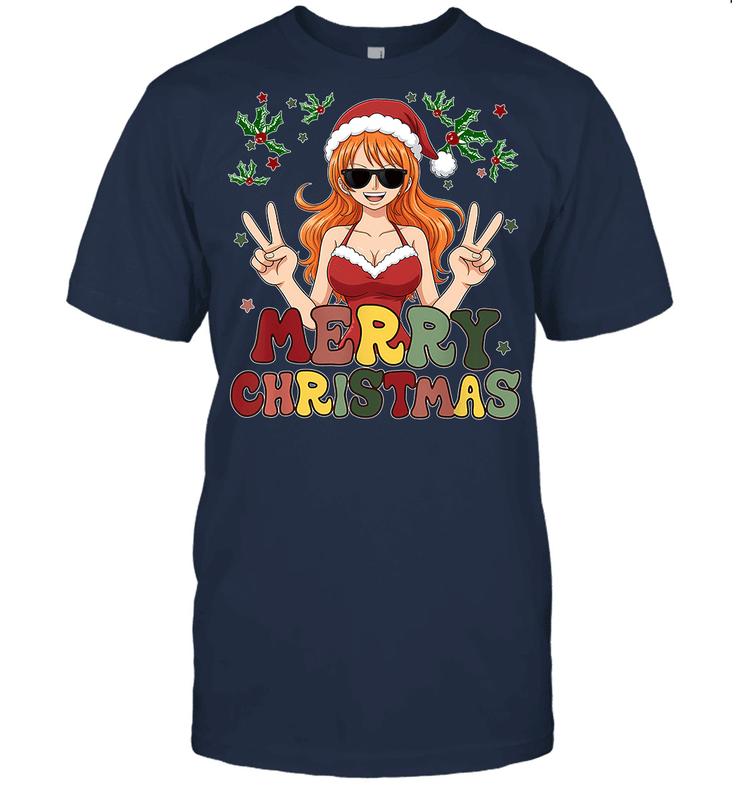 One Piece Nami Christmas Funny Santa Style Graphic T-shirt