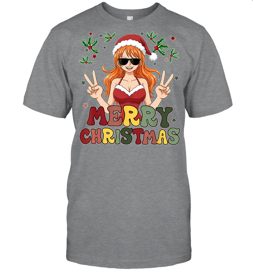 One Piece Nami Christmas Funny Santa Style Graphic T-shirt