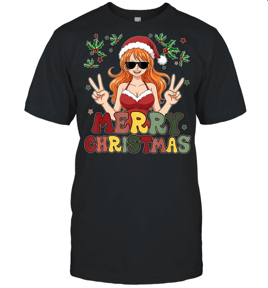 One Piece Nami Christmas Funny Santa Style Graphic T-shirt