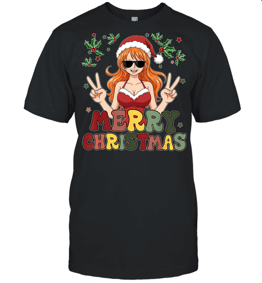 One Piece Nami Christmas Funny Santa Style Graphic T-shirt