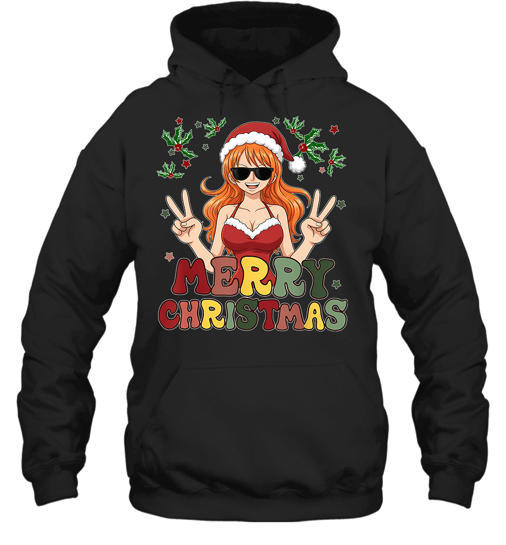 One Piece Nami Christmas Funny Santa Style Graphic T-shirt