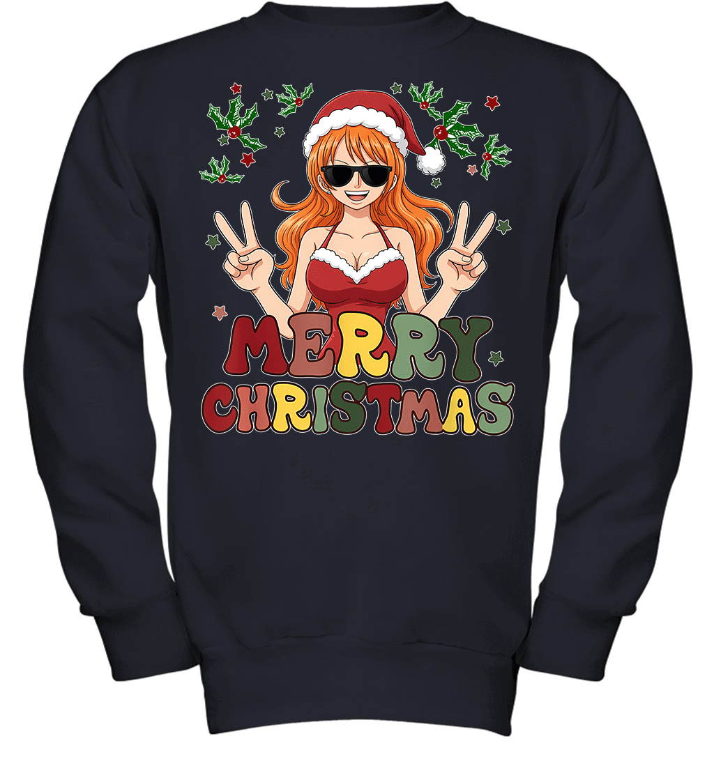 One Piece Nami Christmas Funny Santa Style Graphic T-shirt