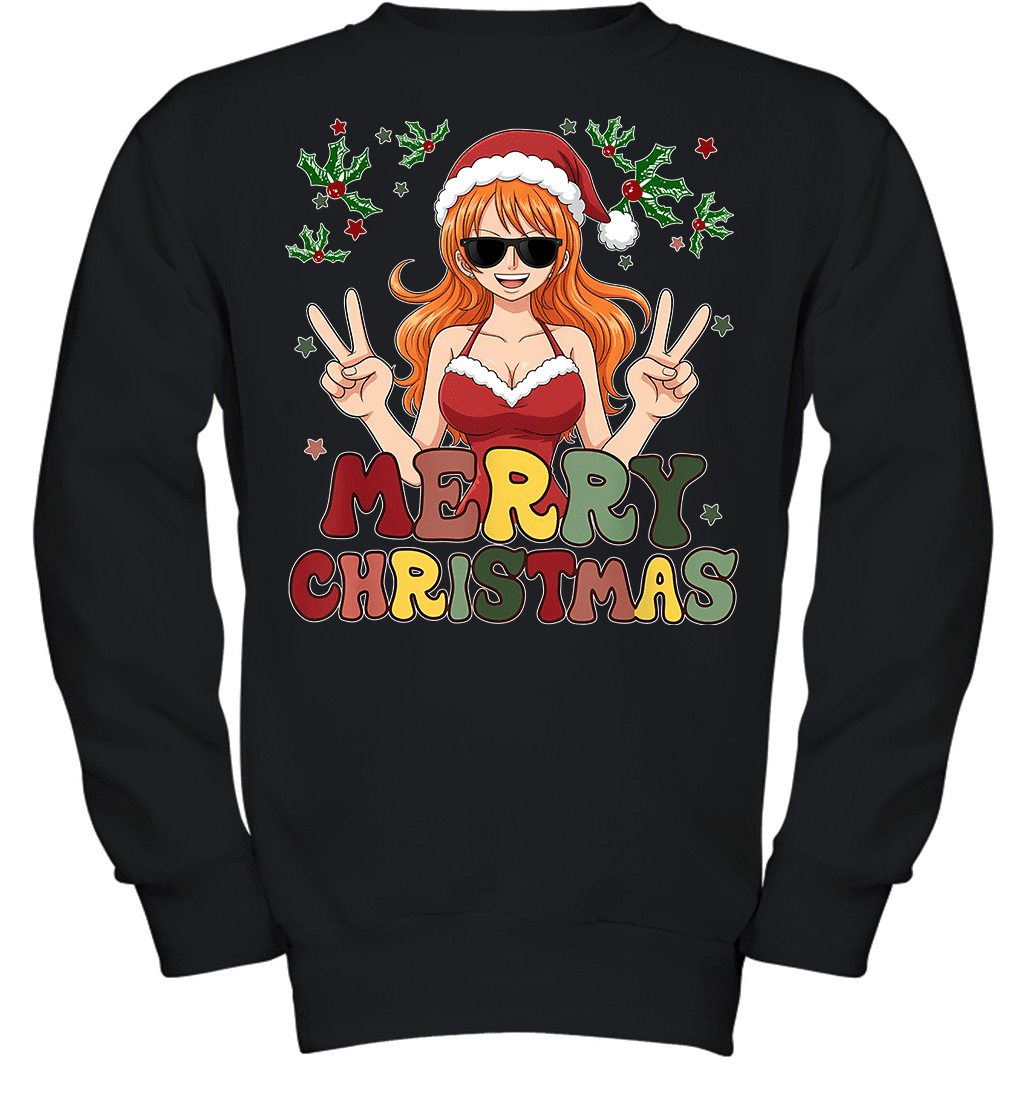 One Piece Nami Christmas Funny Santa Style Graphic T-shirt
