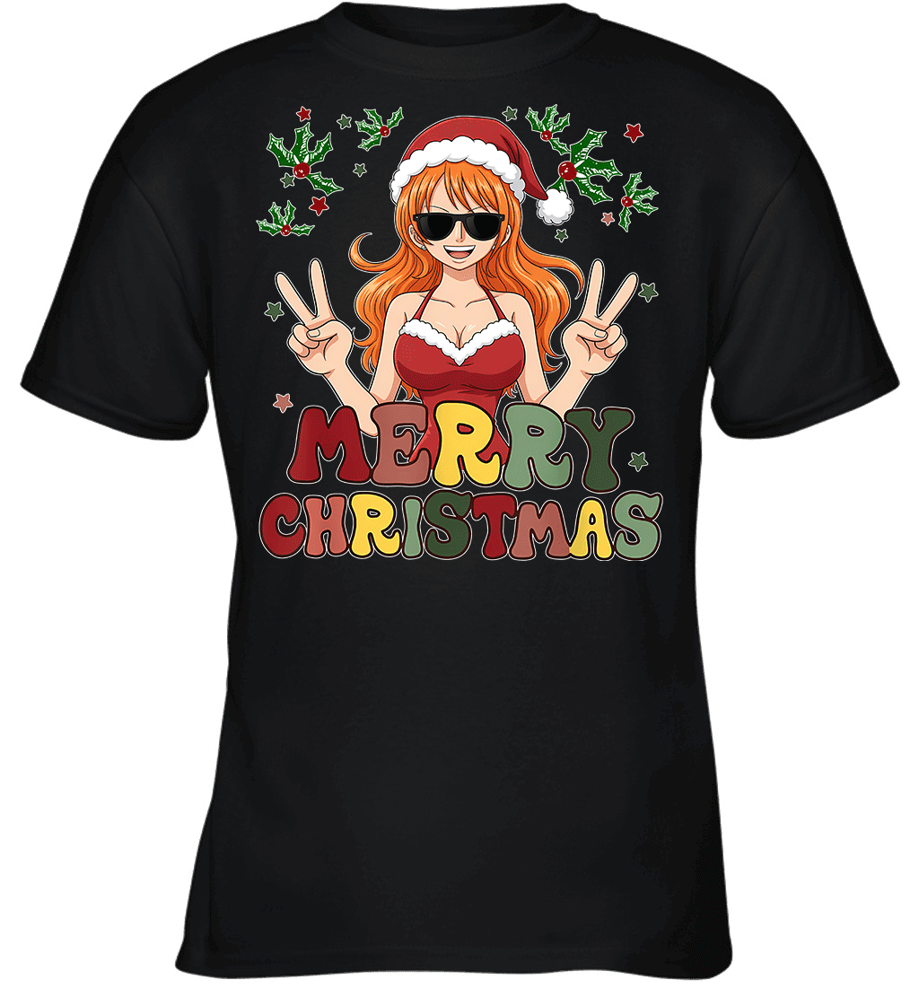 One Piece Nami Christmas Funny Santa Style Graphic T-shirt