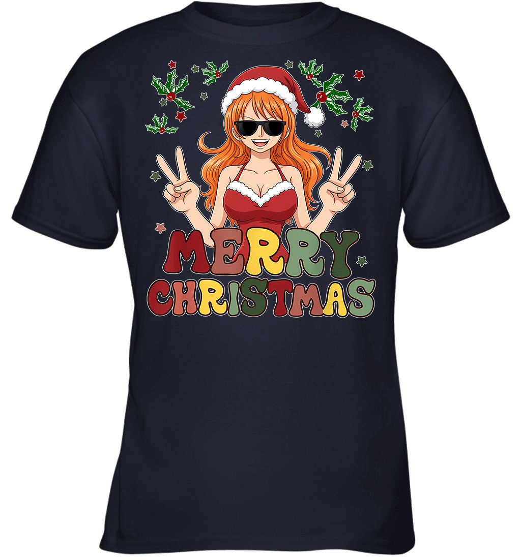 One Piece Nami Christmas Funny Santa Style Graphic T-shirt