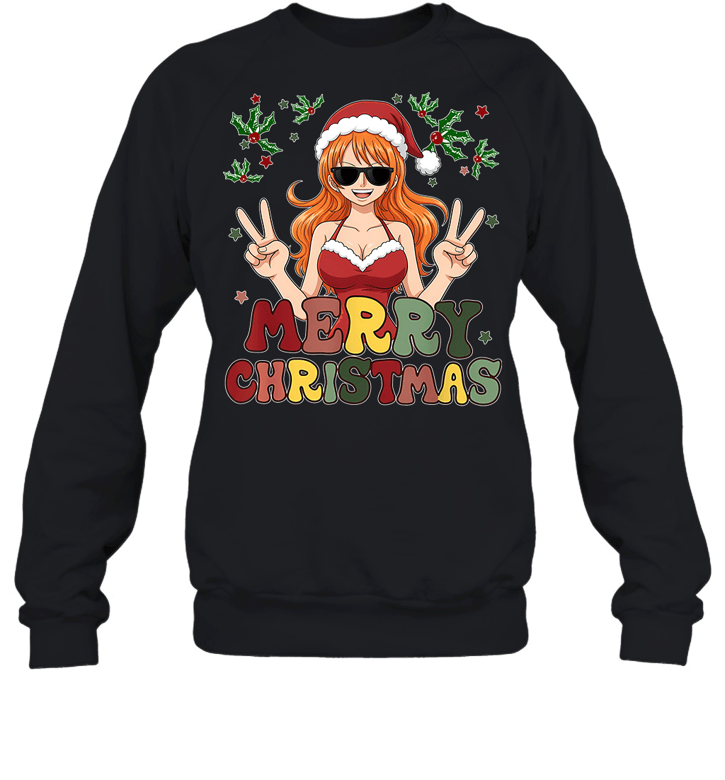 One Piece Nami Christmas Funny Santa Style Graphic T-shirt