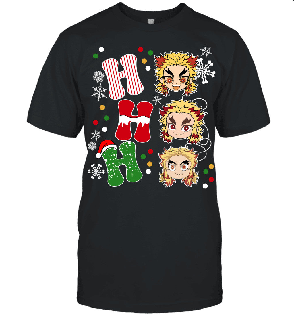 Kyojuro Rengoku Demon Slayer Ho Ho Ho Merry Christmas Graphic T-shirt