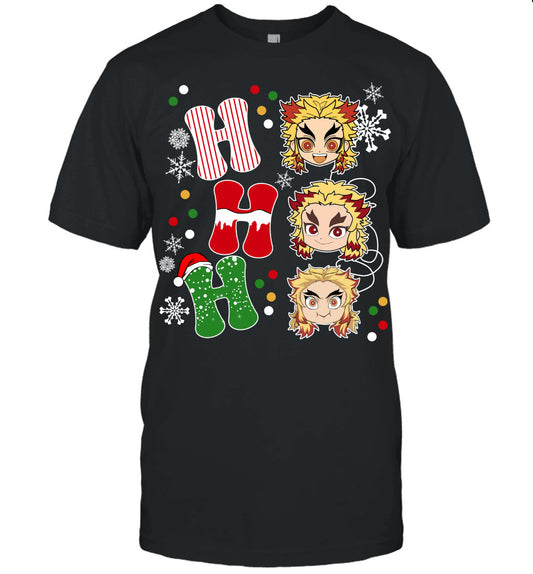 Kyojuro Rengoku Demon Slayer Ho Ho Ho Merry Christmas Graphic T-shirt