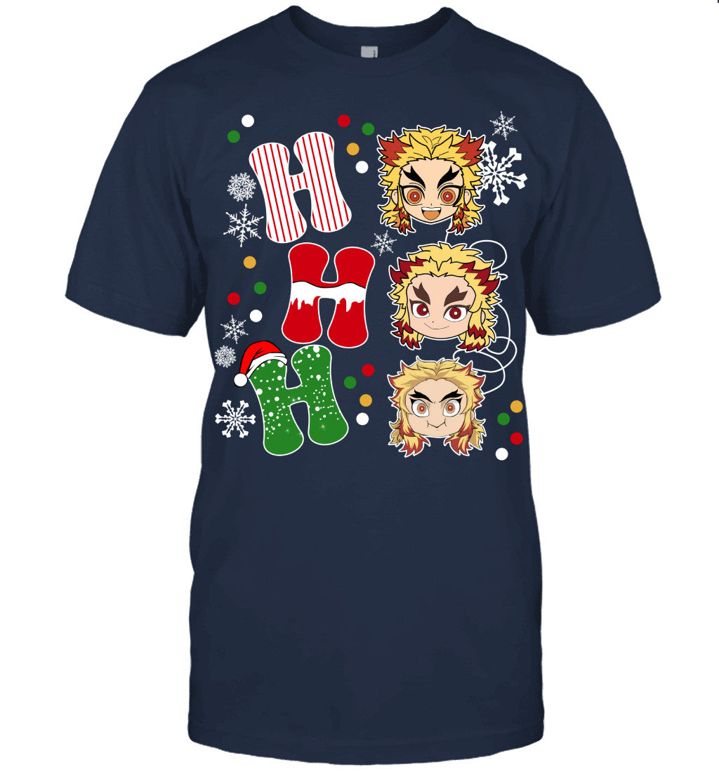 Kyojuro Rengoku Demon Slayer Ho Ho Ho Merry Christmas Graphic T-shirt