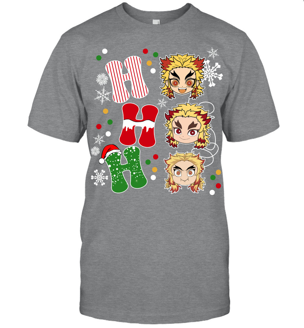 Kyojuro Rengoku Demon Slayer Ho Ho Ho Merry Christmas Graphic T-shirt