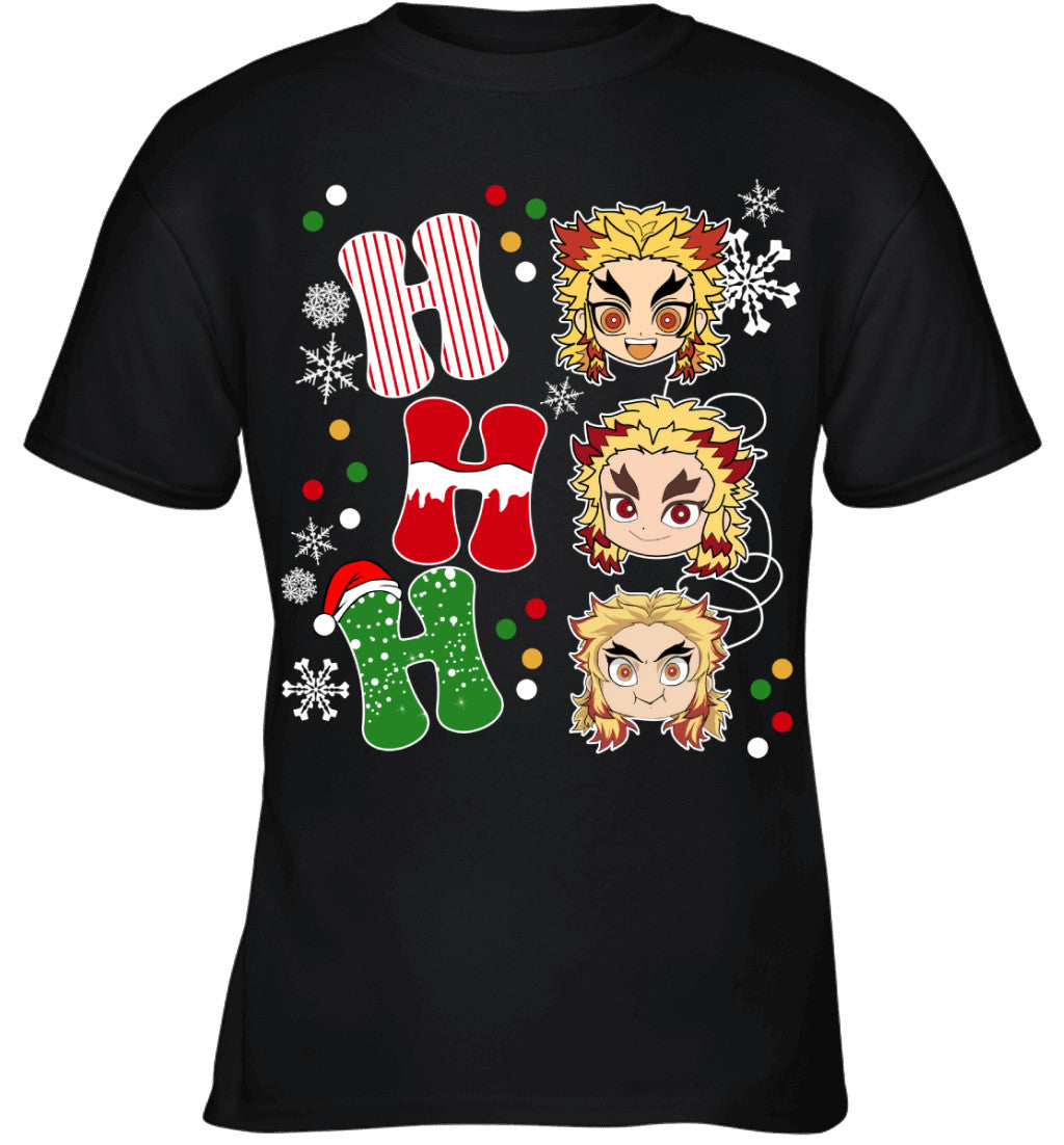 Kyojuro Rengoku Demon Slayer Ho Ho Ho Merry Christmas Graphic T-shirt