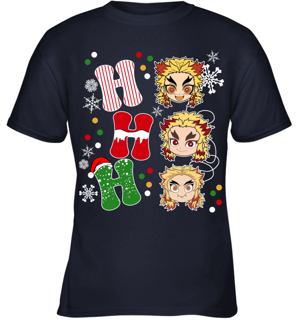 Kyojuro Rengoku Demon Slayer Ho Ho Ho Merry Christmas Graphic T-shirt