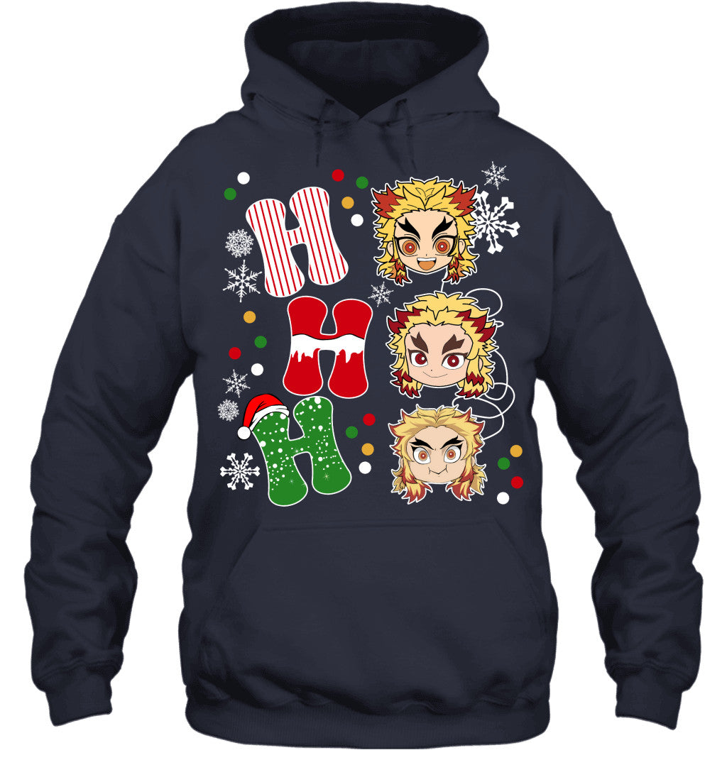 Kyojuro Rengoku Demon Slayer Ho Ho Ho Merry Christmas Graphic T-shirt