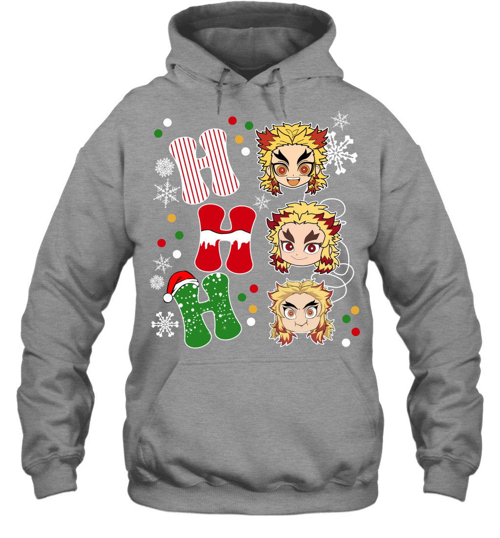 Kyojuro Rengoku Demon Slayer Ho Ho Ho Merry Christmas Graphic T-shirt