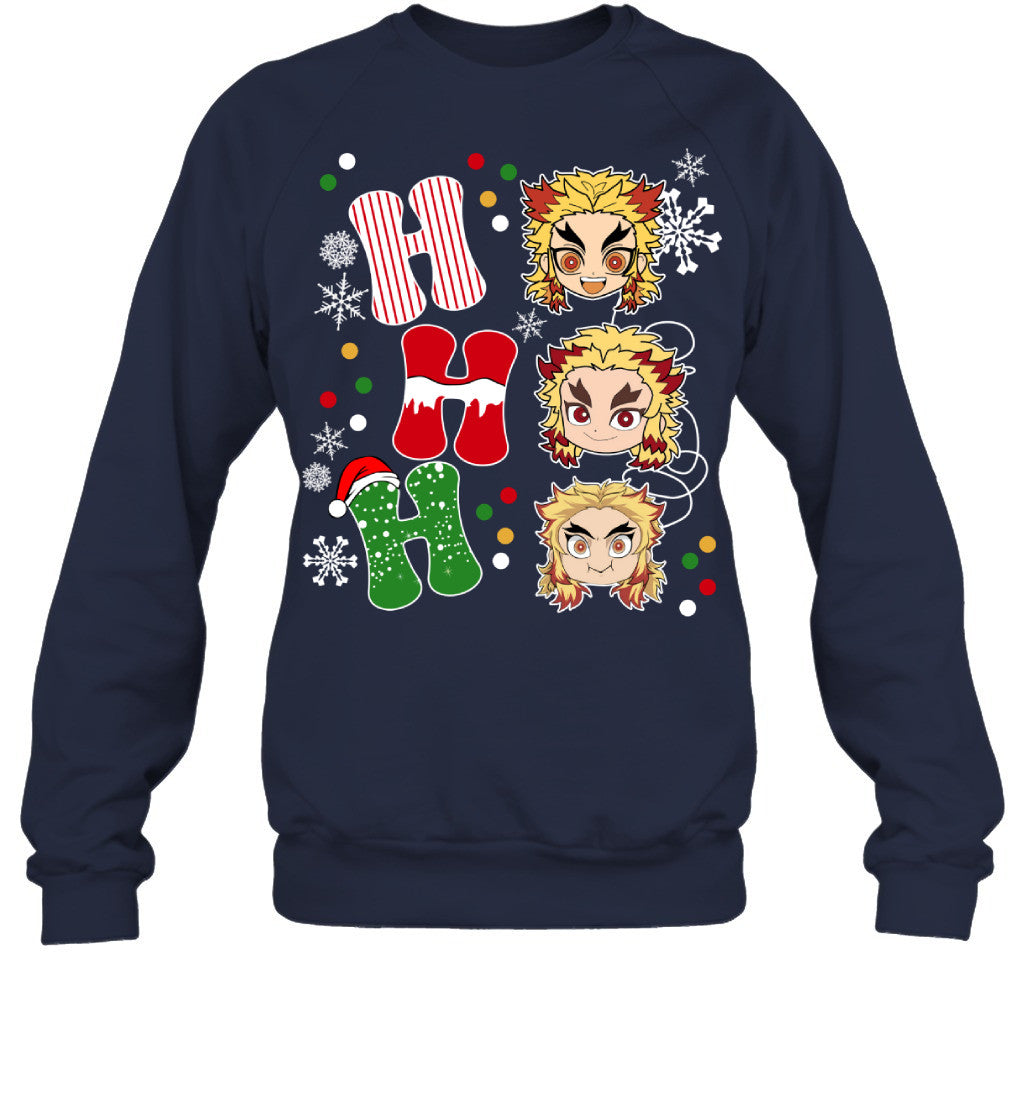 Kyojuro Rengoku Demon Slayer Ho Ho Ho Merry Christmas Graphic T-shirt