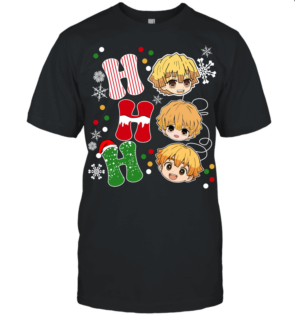 Zenitsu Agatsuma Demon Slayer Ho Ho Ho Merry Christmas Graphic T-shirt