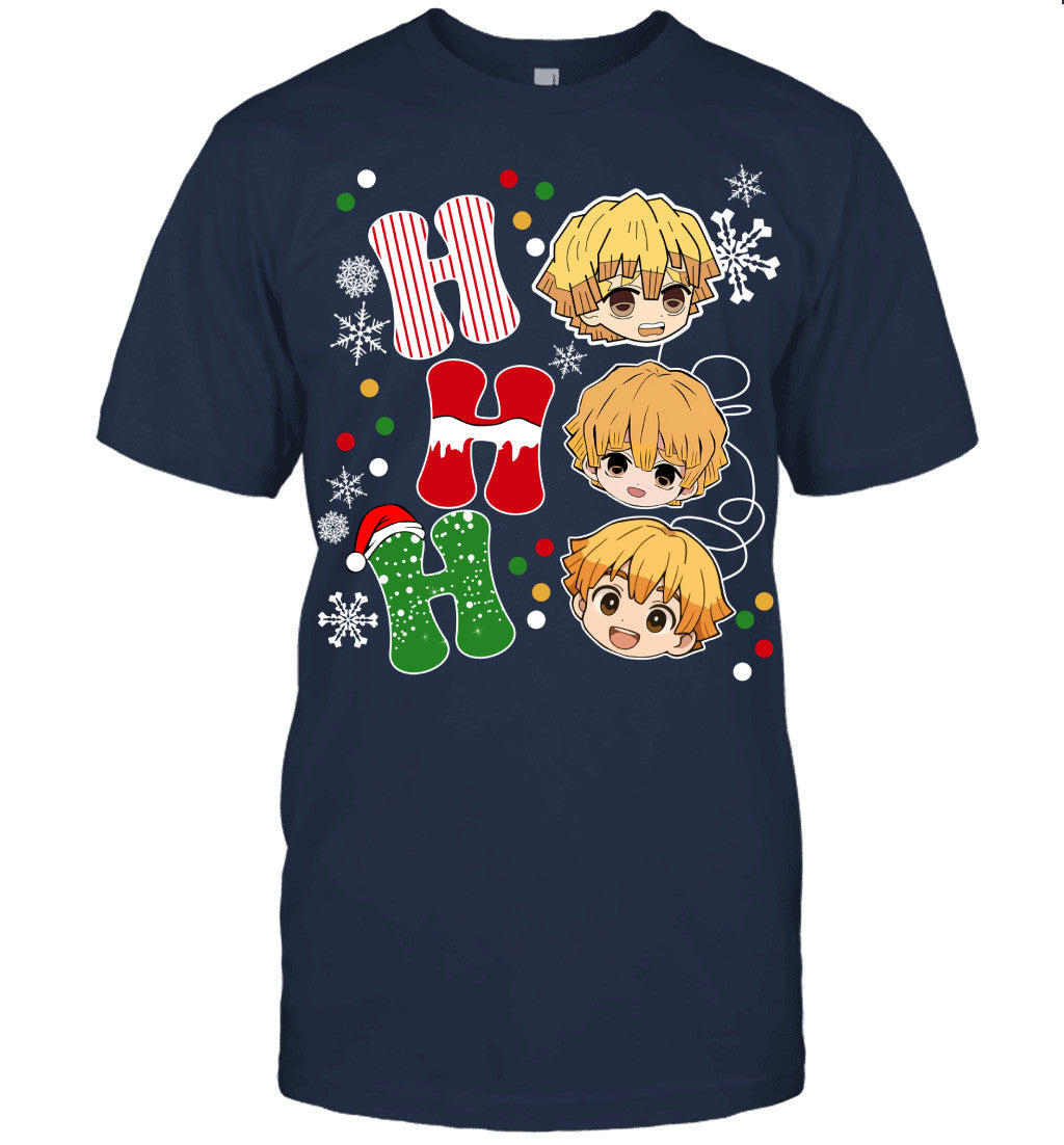 Zenitsu Agatsuma Demon Slayer Ho Ho Ho Merry Christmas Graphic T-shirt