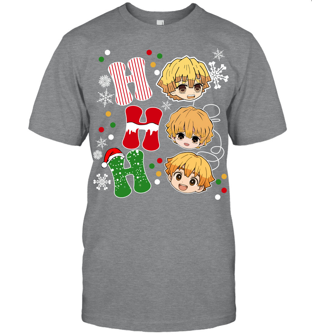 Zenitsu Agatsuma Demon Slayer Ho Ho Ho Merry Christmas Graphic T-shirt
