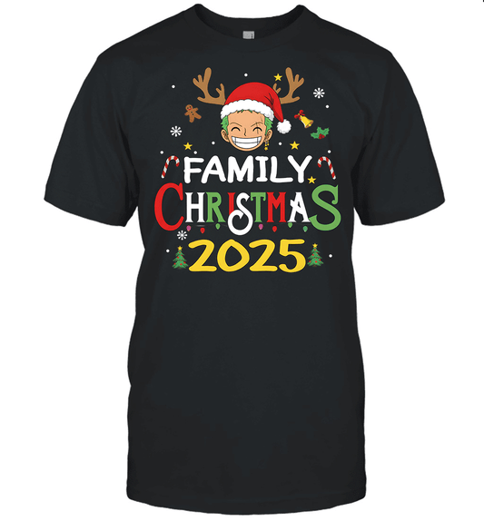 Merry Christmas 2025 With Roronoa Zoro – Family Holiday Vibes Graphic T-shirt