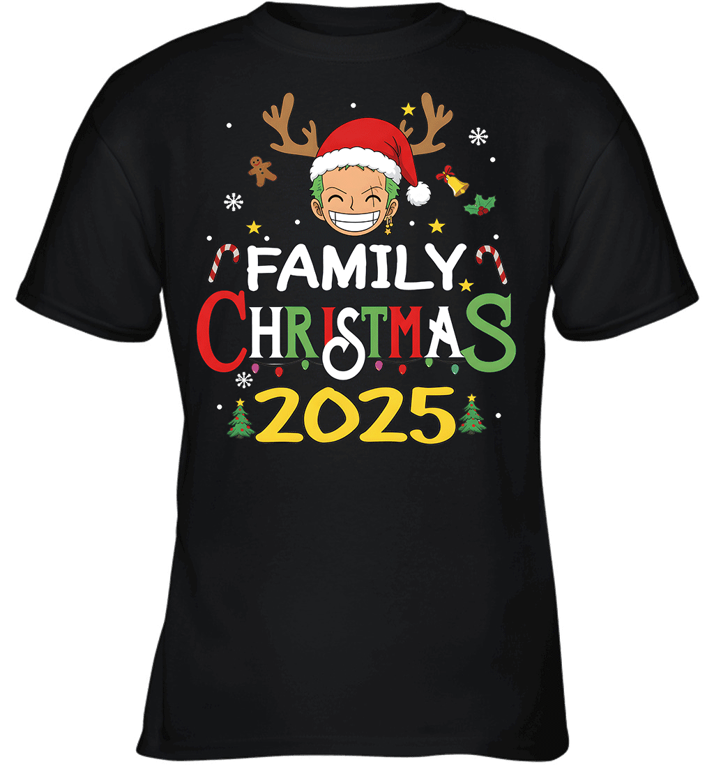 Merry Christmas 2025 With Roronoa Zoro – Family Holiday Vibes Graphic T-shirt