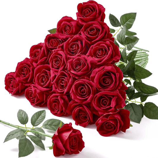 20pcs Red Velvet Artificial Roses